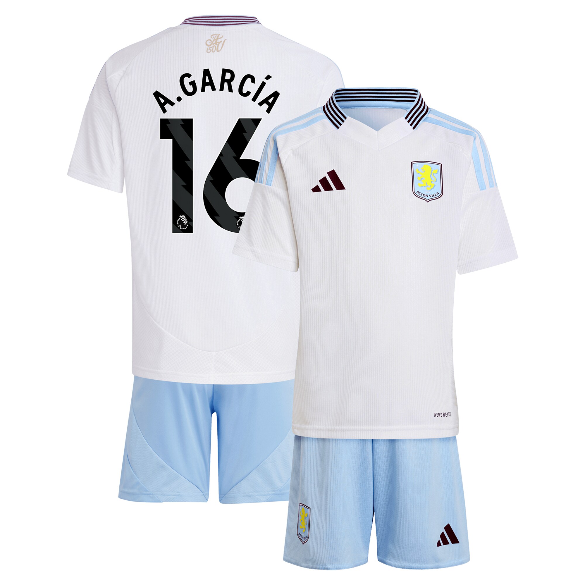 aston villa adidas away mini kit 2024-25 with a.garcía 16 printing Collection | Aston Villa Shirts and Official Gear