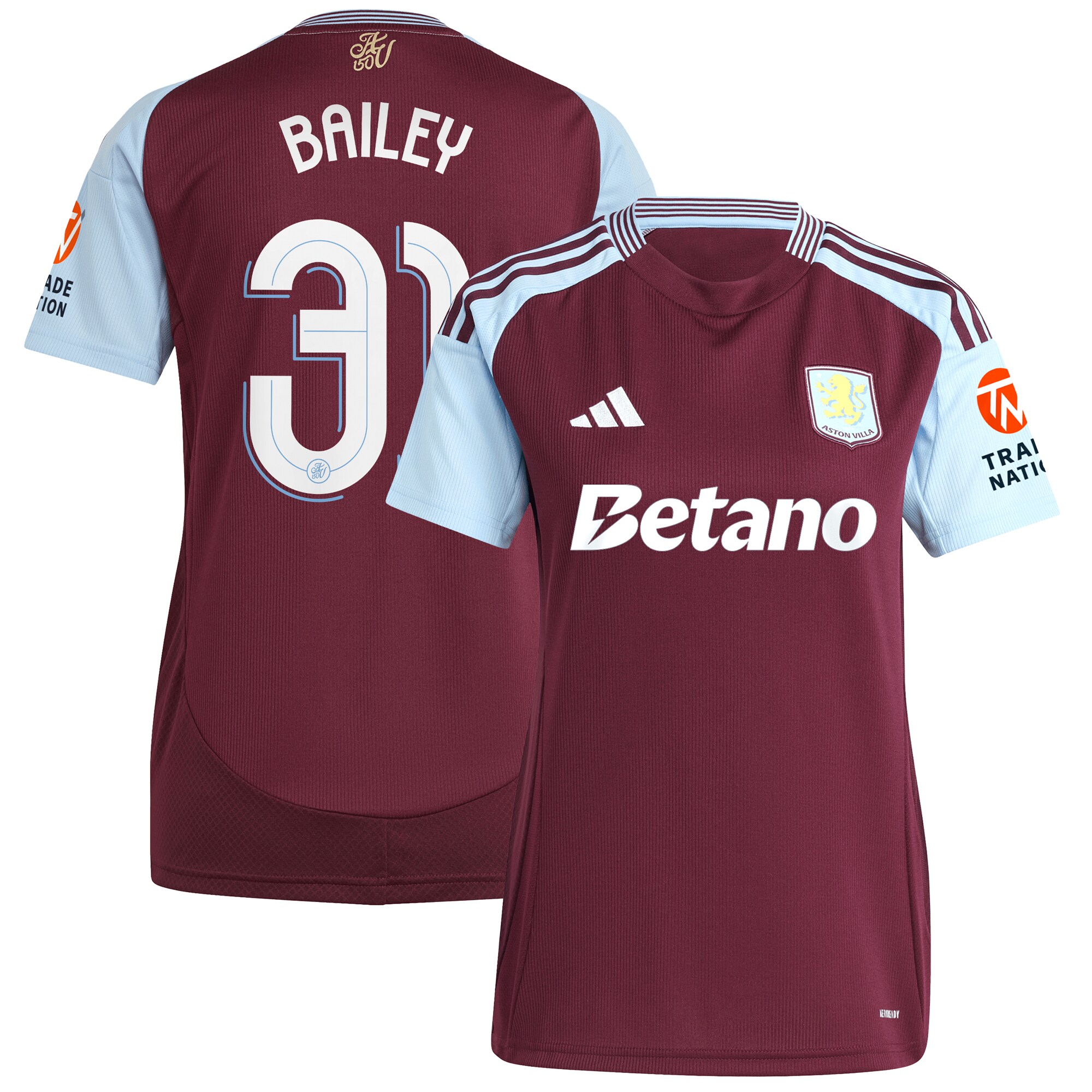 aston villa adidas home shirt 2024-25 – womens with bailey 31 cup printing Collection | Aston Villa Shirts and Official Gear