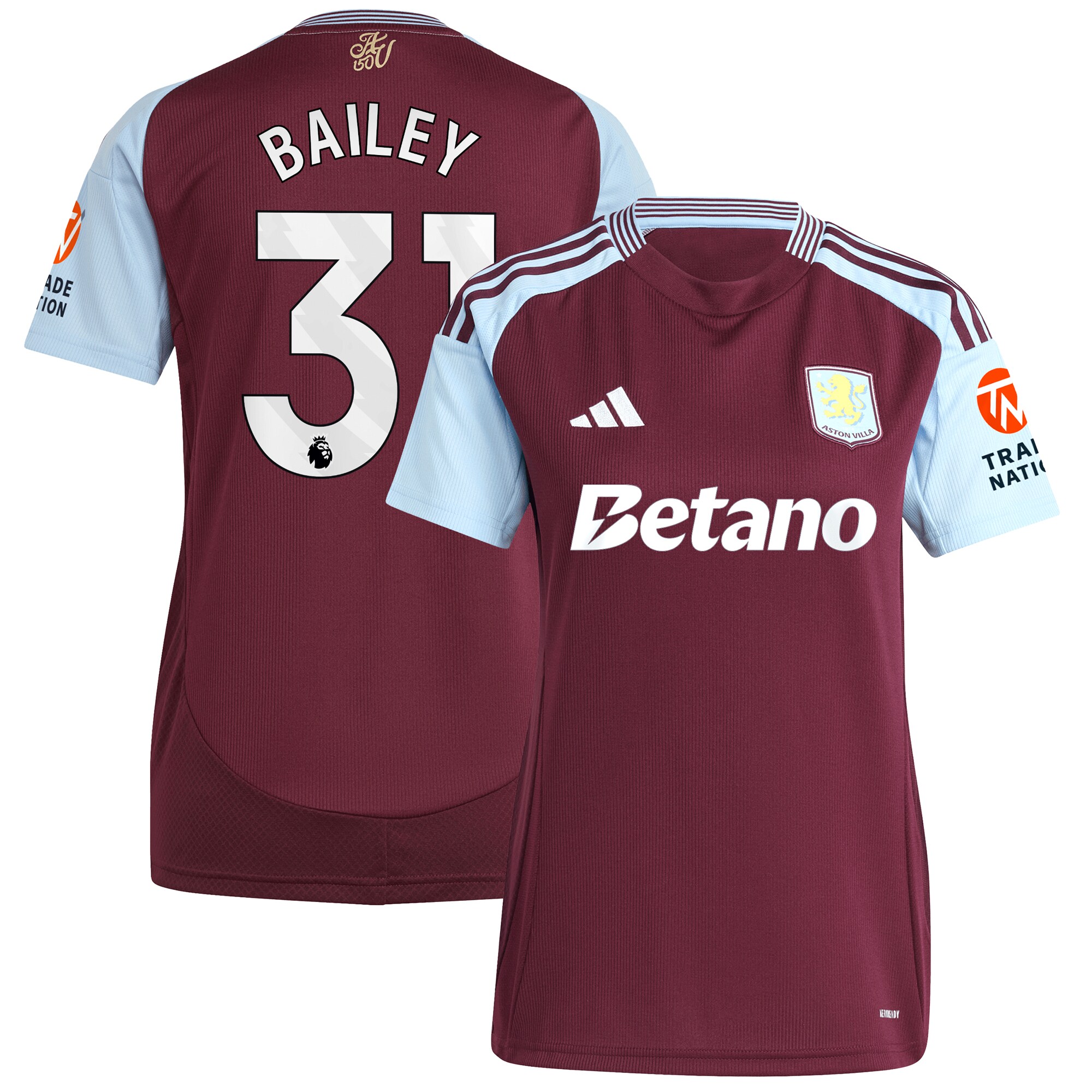 aston villa adidas home shirt 2024-25 – womens with bailey 31 printing Collection | Aston Villa Shirts and Official Gear