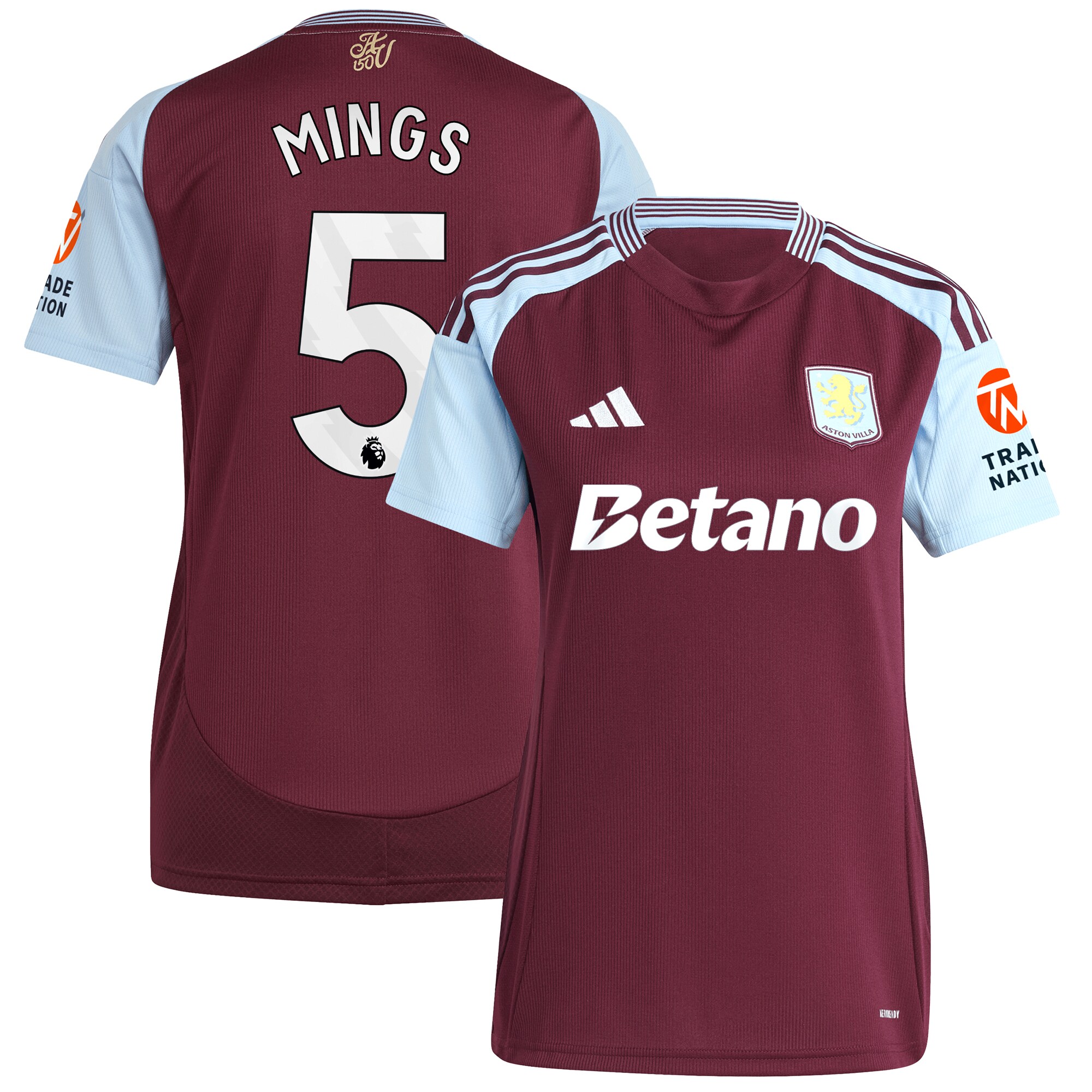 aston villa adidas home shirt 2024-25 – womens with mings 5 printing Collection | Aston Villa Shirts and Official Gear