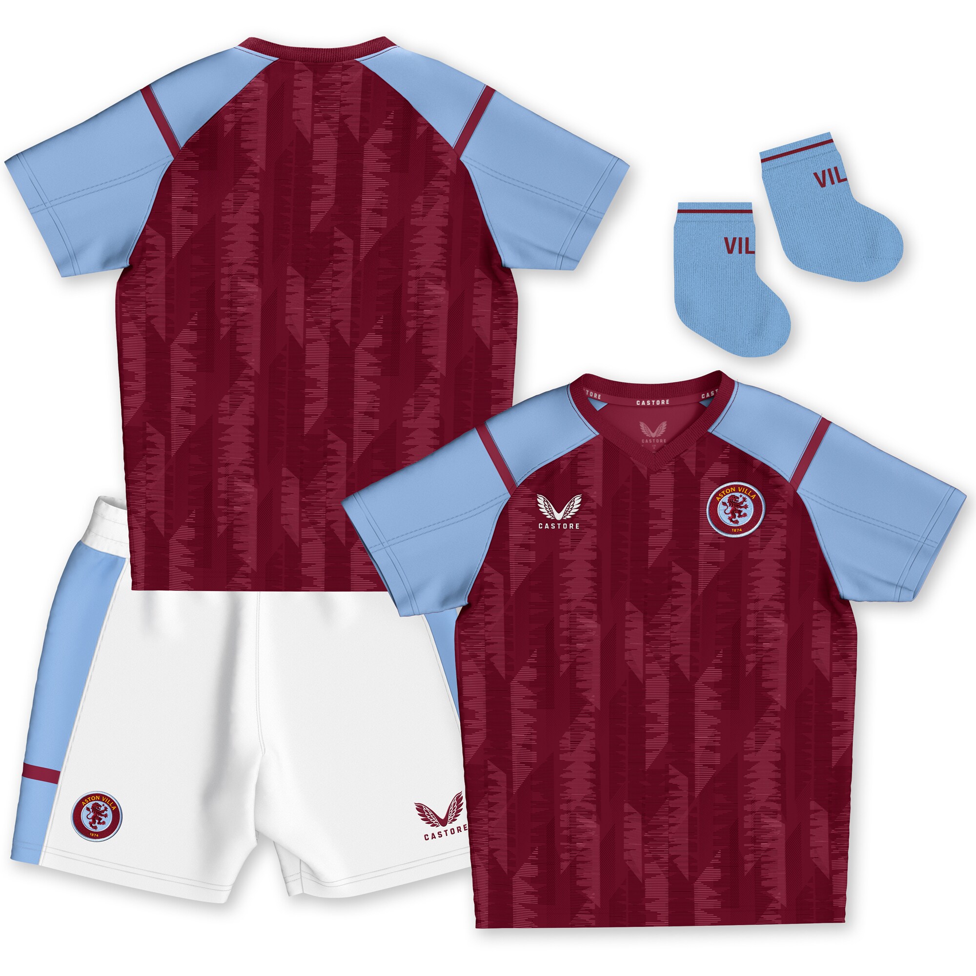 aston villa castore home baby kit 2023-24 with custom printing Collection | Aston Villa Shirts and Official Gear