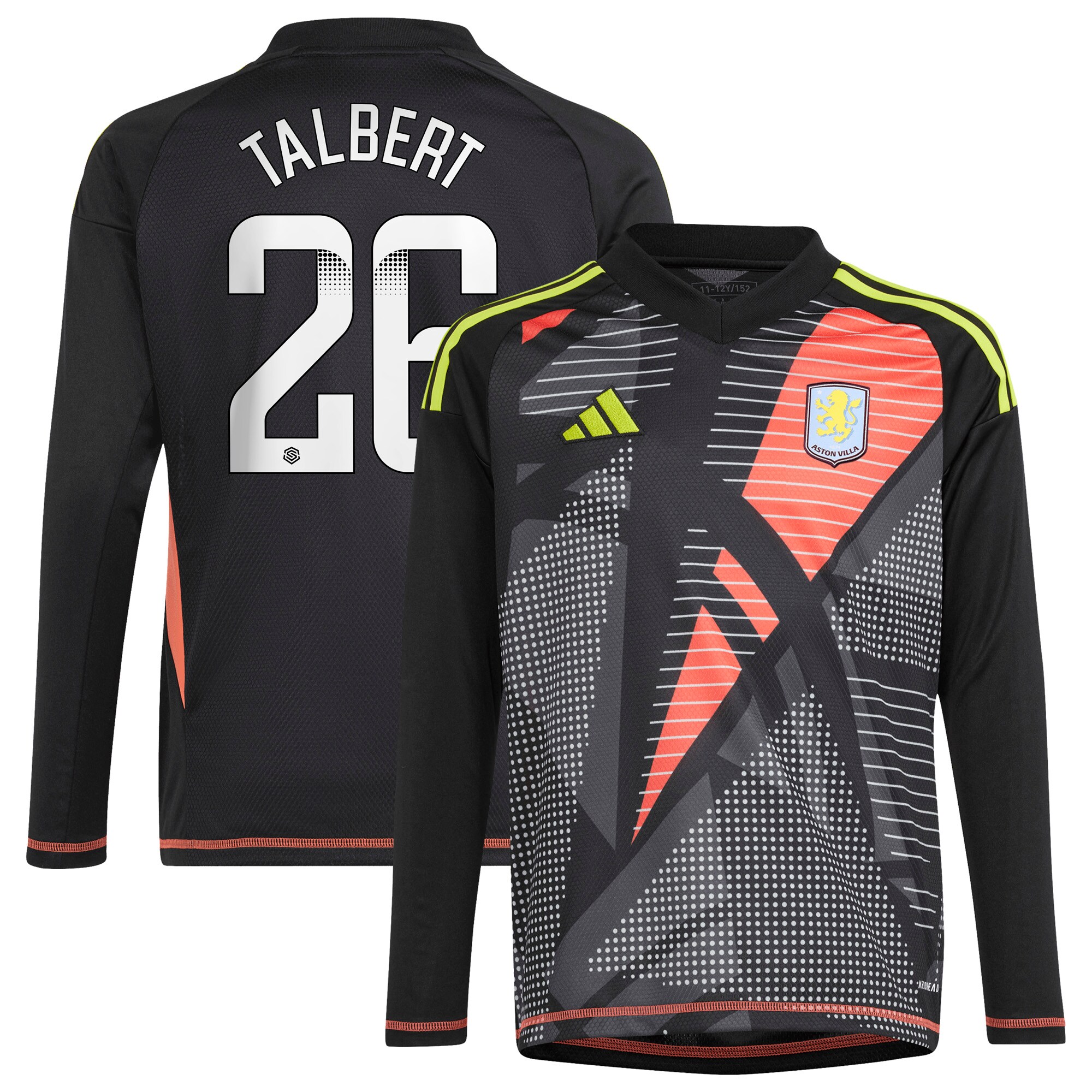aston villa wsl adidas goalkeeper shirt 2024-25 – long sleeve – kids with talbert 26 printing Collection | Aston Villa Shirts and Official Gear