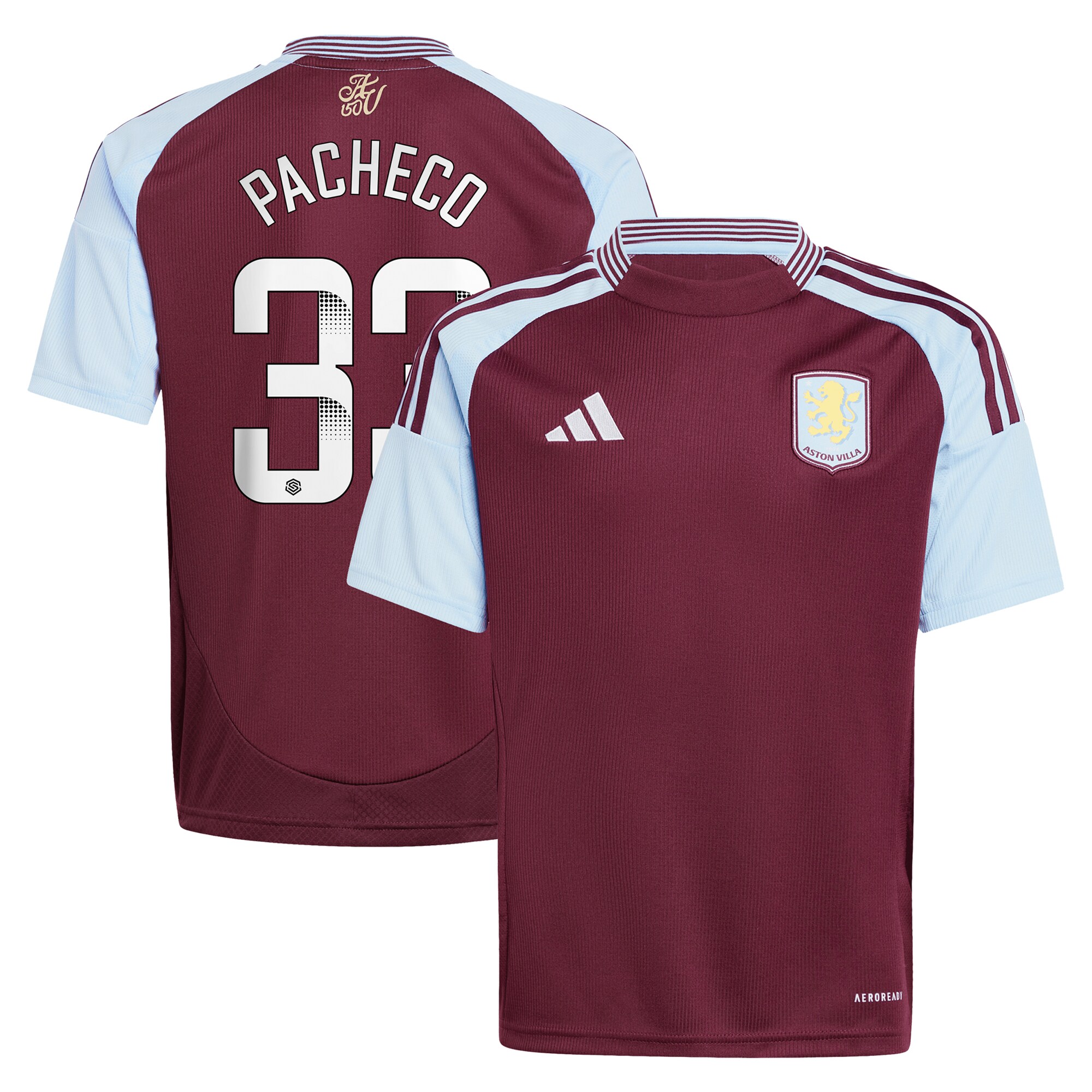 aston villa wsl adidas home shirt 2024-25 – kids with pacheco 33 printing Collection | Aston Villa Shirts and Official Gear